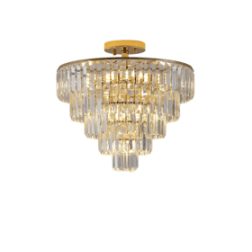 Golden Crystal Chandelier, 5-layer Round Semi-recessed Chandelier Lamp, Large Modern Luxury Chandelier, Suitable For Living Room, Dining Room, Bedroom