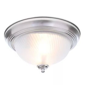 Round 11-inch Brushed Nickel Flush Mount Ceiling Light with Frosted Glass Shade