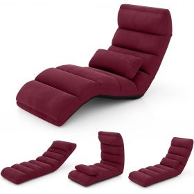 Burgundy Red Foldable Multi-Position Sofa Bed Lounger Couch with Pillow