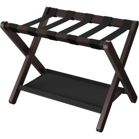 Sturdy Bamboo Luggage Rack in Chestnut Brown Wood Finish with Lower Shelf