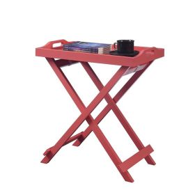 Folding TV Tray Bedside Table in Coral Red Pink Orange Wood Finish