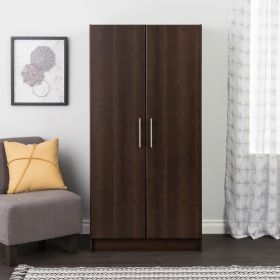 Bedroom Armoire Wardrobe Cabinet with Hanging Rail in Dark Brown Wood Finish