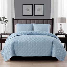 Full/Queen 3-Piece Light Blue Polyester Microfiber Reversible Diamond Quilt Set