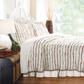 Full / Queen 100% Cotton Quilt Set Ruffled Multi-color Stripes