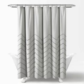 72-inch Grey Chenille Cotton Shower Curtain with Chevron Pattern