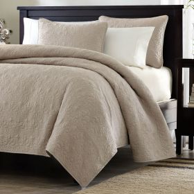 Full / Queen size Khaki Light Brown Tan Coverlet Quilt Set with 2 Shams