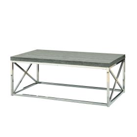 Modern Coffee Table with Chrome Metal Frame and Dark Taupe Wood Top