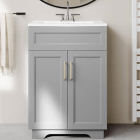 Modern Gray Wood Finish Bathroom Vanity with White Ceramic Sink