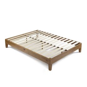 Queen size Solid Wood Modern Platform Bed Frame in Rustic Pine Finish