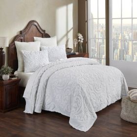 Queen Size OverSized 100% Cotton Chenille 3 PCS Coverlet Bedspread Set in White