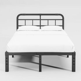 Queen Size Heavy Duty Black Metal Platform Bed Frame with Headboard