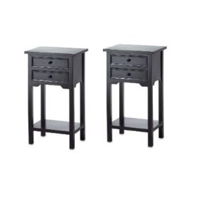 Set of 2 Nightstand Side Tables / End Table in Black Finish Pine Wood