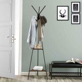 Modern Coat Rack with Matte Black Metal Frame and 2 Shelves