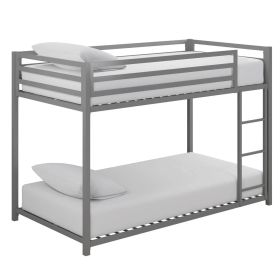 Twin over Twin size Modern Low Height Silver Grey Metal Bunk Bed