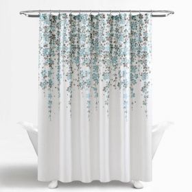 72-inch White Blue Grey Floral Flowers Shower Curtain