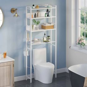 White Over the Toilet Storage Freestanding Modern Metal Wood Shelving Unit