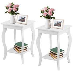 Stylish Nightstand End Table in White Wood Finish - Set of 2