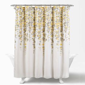 72-inch Off-White Beige Cream Yellow Grey Floral Vines Flowers Shower Curtain