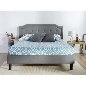 King size Grey Upholstered Platform Bed with Classic Button Tufted Headboard