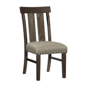 Classic Brown Finish Dining Chairs Set of 2, Upholstered Seat Nailhead Trim Wooden Dining Kitchen Furniture