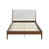 Classic California King Platform Bed Chenille Fabric Upholstered Headboard Wooden Bedroom Furniture 1pc Chestnut Finish