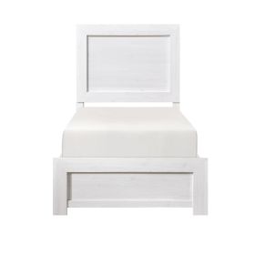 White Finish Twin Size Panel Bed Wooden Bedroom Furniture 1pc, Bed in a Box