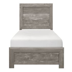 Rustic Gray Finish Twin Size Panel Bed Wooden Bedroom Furniture 1pc, Bed in a Box