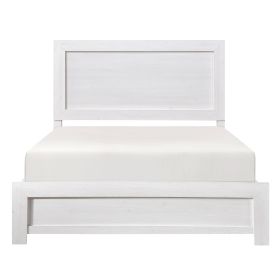 White Finish Full Size Panel Bed Wooden Bedroom Furniture 1pc, Bed in a Box