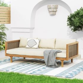 CLAREMONT 3 SEATER DAYBED WITH RATTAN ARMS (BEIGE CUSHION)