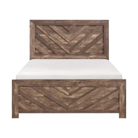 Rustic Brown Finish Contemporary Queen Size Panel Bed Wooden Bedroom Furniture 1pc, Bed in a Box