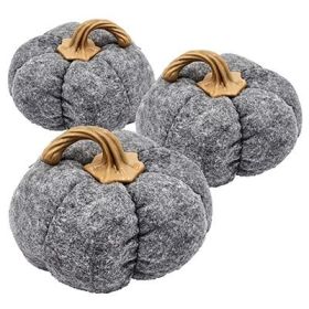 Set of 3, 8.3x8.3x5.5" Gray Pumpkin, Pumpkin Ornament Decor for Holiday Harvest Festival Fall Festival & Thanksgiving