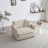 Comfy Deep Single Seat Sofa Upholstered Reading Armchair Living Room Chair Beige Chenille Fabric , 1 Toss Pillow