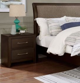 Walnut 1pc Nightstand Only Solid wood 2-Drawers Bedside Table Brushed Nickel Pull Modern Bedroom