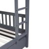 Full Over Full Rubber Wood Bunk Bed with Trundle, Ladder and Guardrails, Convertible to 2 Full Size Beds, with Twin Size Trundle ,Dark Grey