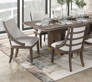 Modern Armchairs Set of 2 Brown Finish with Gold Tipping Upholstered Back Seat Wooden Dining Furniture, Semi-deconstructed design