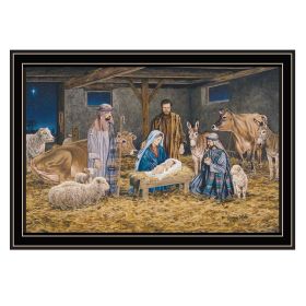 Trendy Decor 4U The Greatest Gift of All - The Birth of Christ Black Framed Wall Art for Living Room, Nativity Wall Art Print for Home Decor