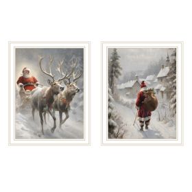 Trendy Decor 4U 2-Piece Vignette On The Eve of Christmas White Framed Wall Art for Living Room, Holiday Wall Art Print for Home Decor