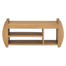 TREXM Retro Multifunctional Storage Bench with Cushion and Curved Side Panel for Entrance and Living Room (Natural)