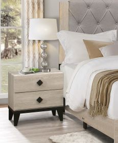 Modern Design Bedroom Furniture 1pc Cream and Black Finish 2 Drawers Beautiful Nightstands with Faux Marble Top