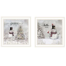 Trendy Decor 4U 2-Piece Vignette Winter - Peace On Earth White Framed Wall Art for Living Room, Holiday Wall Art Print for Home Decor