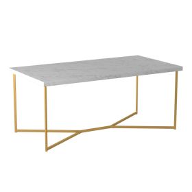 Modern Glam Metal and Faux Marble Coffee Table - Faux White Marble/Gold