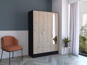 Bolton 120 Mirrored Armoire, Metal Hardware, Double Door Cabinet, Two Drawers, Single Door With Mirror, Rods