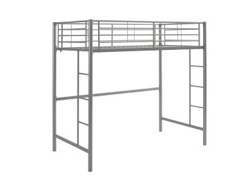 Modern Industrial Twin over Loft Metal Bunk Bed Frame with Integrated Guardrails - Silver