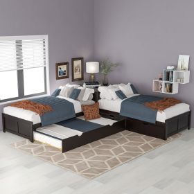 L-shaped Platform Bed with Trundle and Drawers Linked with built-in Desk,Twin,Espresso(Old SKU:SM000916AAP)