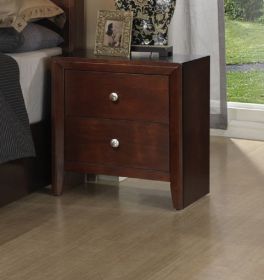 Brown Cherry 1pc Nightstand Nickel Round Knob Transitional Style 2-Drawers Nightstand Bedside Table Rubberwood