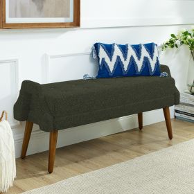 Modern living room bench, made of looped yarn fabric, with soft cushion, irregular geometric armrests, and rubber wooden legs