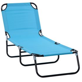 Outsunny Folding Chaise Lounge Pool Chairs, Outdoor Sun Tanning Chairs with 5-Level Reclining Back, Steel Frame for Beach, Yard, Patio, Sky Blue