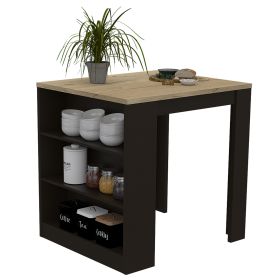 Kitchen Island Table, Two Legs, Three Side Shelves, Black / Pine