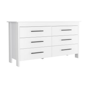 Double Dresser, Four Legs, 6 Drawer, Superior Top, White