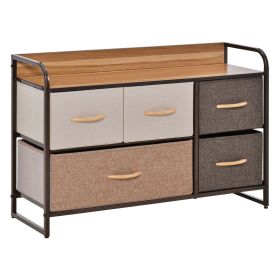 HOMCOM 5-Drawer Dresser, Fabric Chest of Drawers, 2-Tier Storage Organizer for Bedroom Entryway, Tower Unit with Steel Frame Wooden Top, Maple Wood